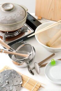 Japanese kitchen tools on marble