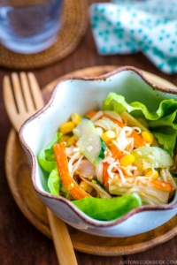 Japanese kani salad served in a bowl.