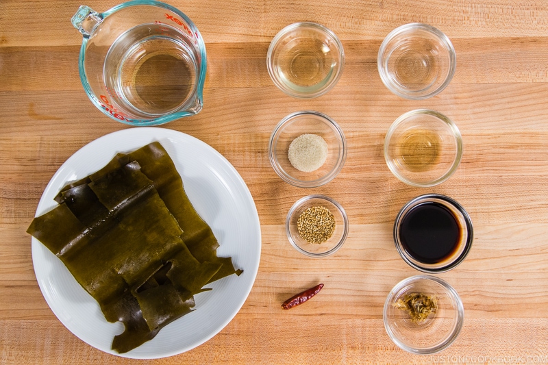 Kombu Tsukudani Ingredients on wood cutting board