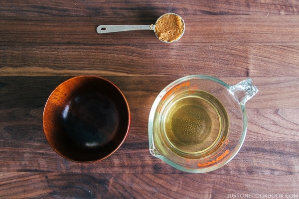 Miso Soup dashi on the wooden table.