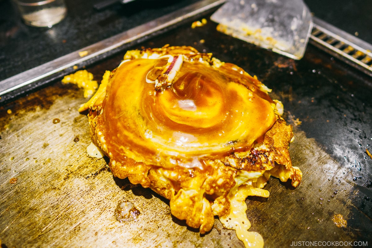 okonomiyaki on a hot plate