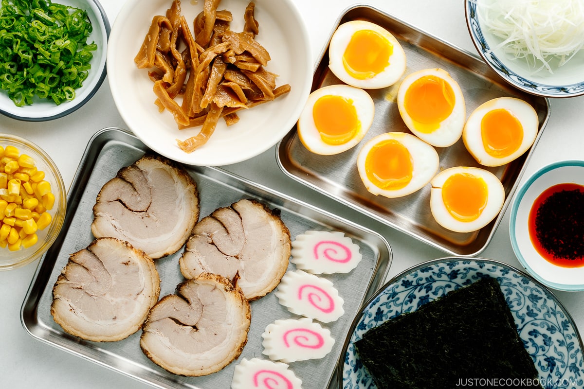 A display of Authentic and Creative Ramen Toppings