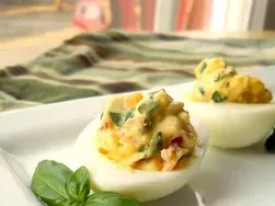 Garlic, Basil, and Bacon Deviled Eggs