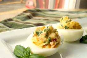 Garlic, Basil, and Bacon Deviled Eggs