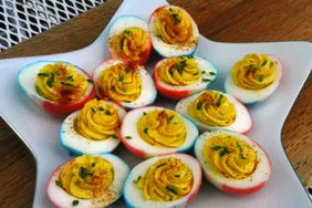 Red, White and Blue Deviled Eggs